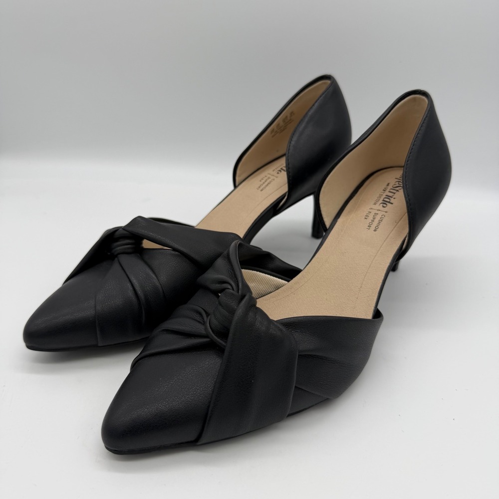 LifeStride Abby Black Pointed Toe Knot D'Orsay Kitten Heels 8W